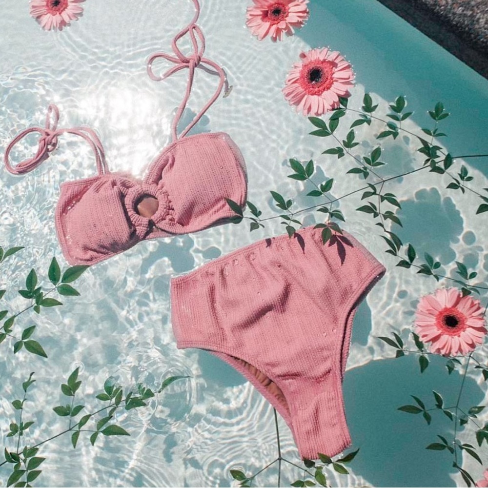 Beso de sal pink bikini high waisted swimsuit - pink size large -